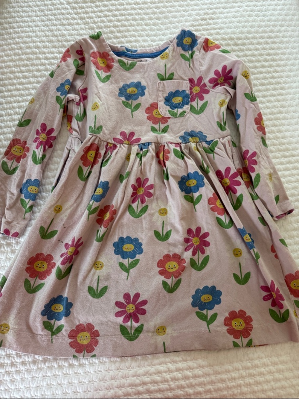 Mini Boden Pink Floral Long Sleeve Dress with Multi-Colored Flowers, size 4-5Y